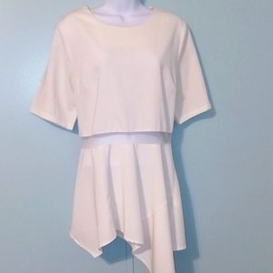 Ft‎ Inc Blouse Size 1X White Ruffle/Mesh Asymmetrical